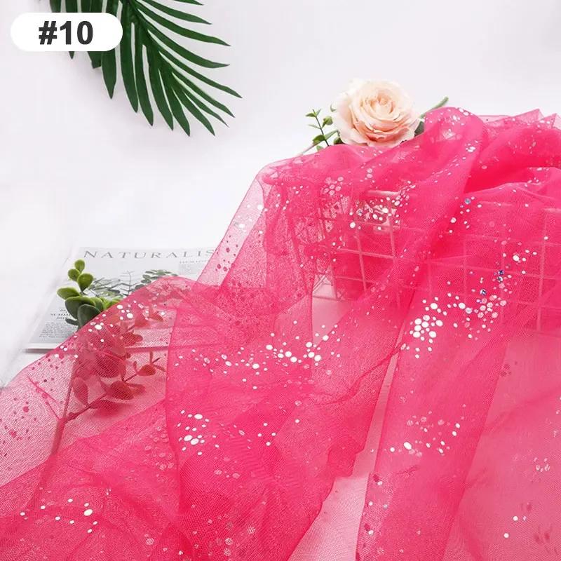 Solid Color 100x160cm Soft Shiny Sequins Tulle Fabric Galaxy Style for Wedding Party Dress Shirt Decor Sewing Material Etc