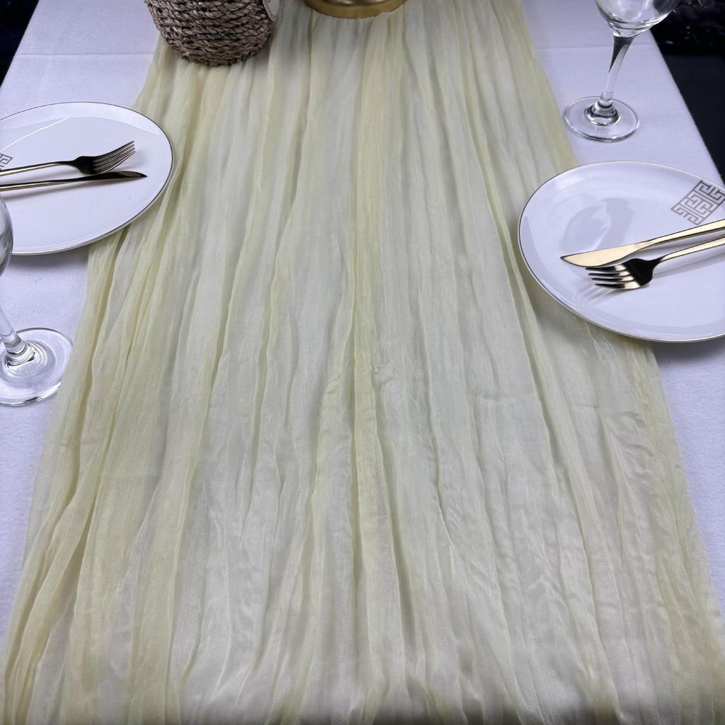 Bohemian Crinkled Cheesecloth Table Runner - Bali Yarn Style for Weddings and Parties