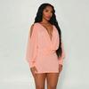 European and American Women's Clothing Summer New Solid Color Casual Long-sleeved Drop Collar Slim Strap Backless Dress Women