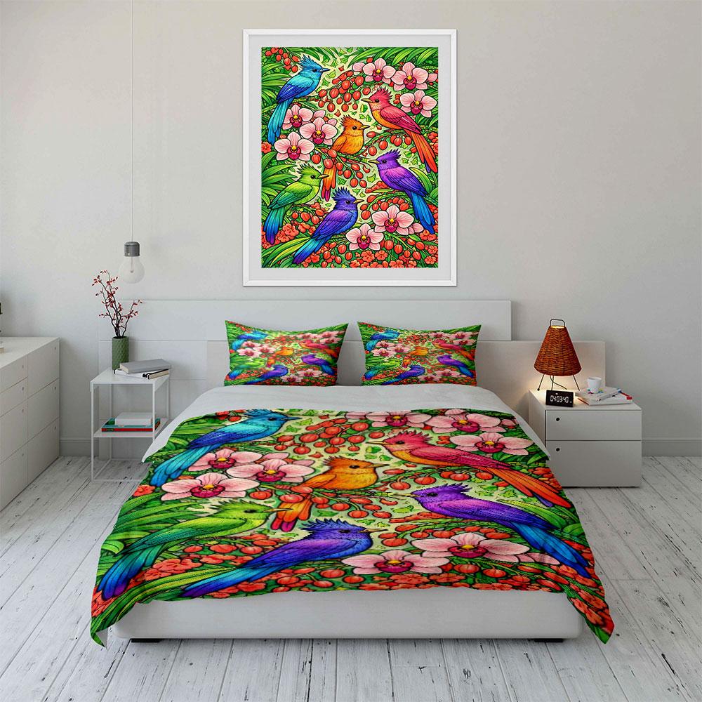 Vivid tropical bird paradise Bedding sets Duvet cover sets Duvet covers Pillowcases(1*Duvet Cover 2*Pillowcases without duvet insert)