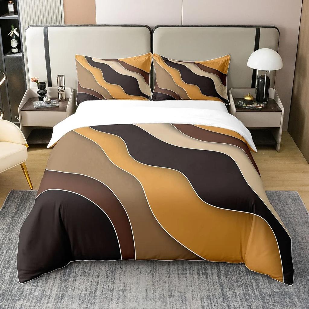 Geometrische Streifen mit Weichem Stoff Bettbezug, Wellenförmiger Farbverlauf Kinder Weicher Bettbezug, Moderne Abstrakte Kunst Einfaches Bettwäsche Set Warm