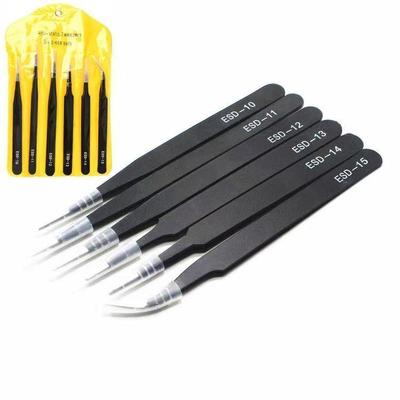 6-Piece Precision Tweezers Set: Yellow Bag for Hair Removal & Eyelash Extensions
