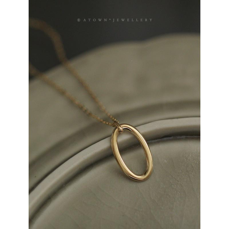 14K Gold-Plated S925 Sterling Silver Oval Geometric Pendant Necklace for Women, Nordic Style Collarbone Chain 18K Gold