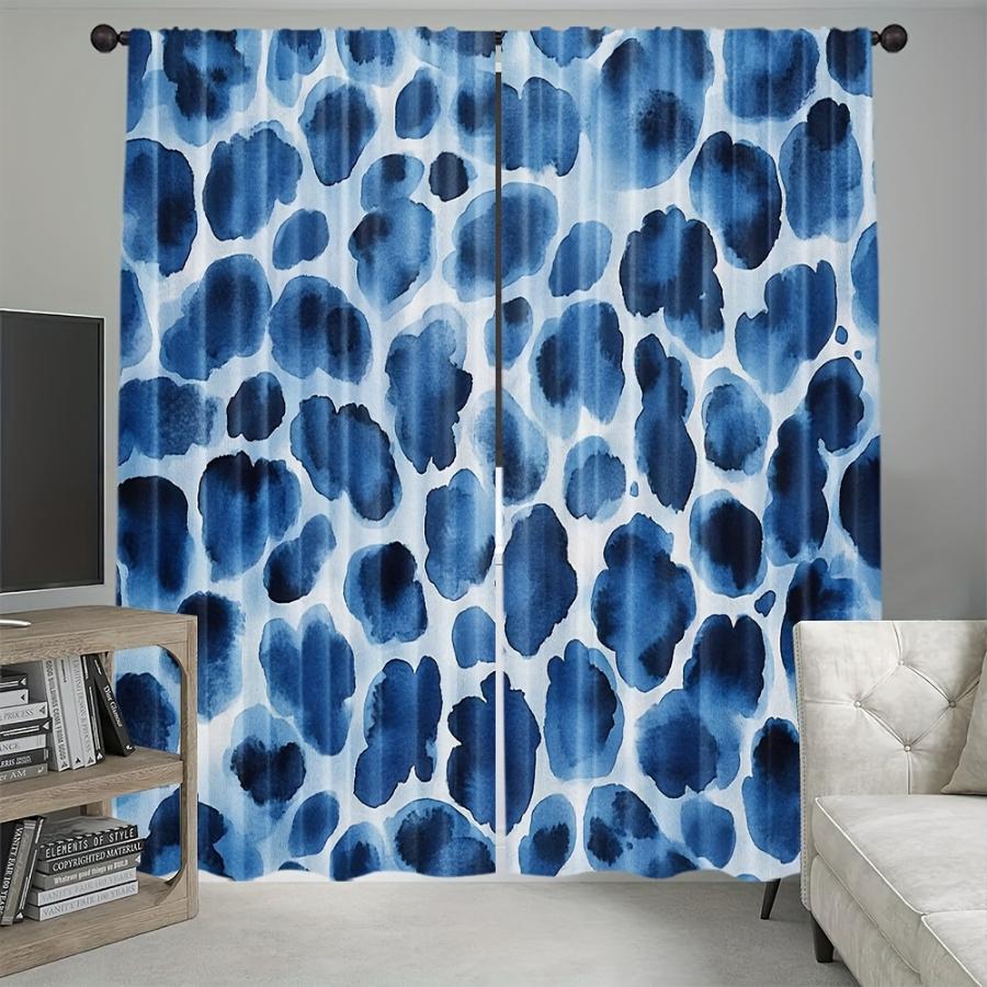 2PCS Digital Printed Curtains, Blue Ocean Ripples Pattern, Artistic Pattern Window Drapes for Living Room Bedroom Decor