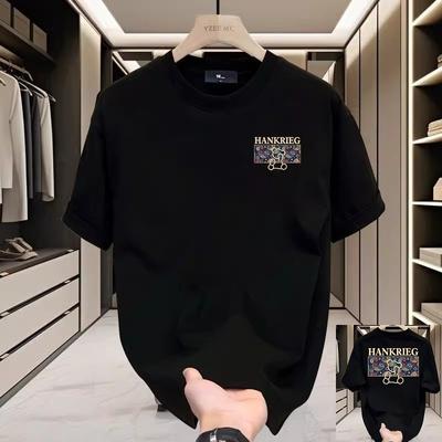 Summer Round Neck Bear Graphic Printed Top Fashionable Casual Pure Cotton Short Sleeved Men's T-shirts