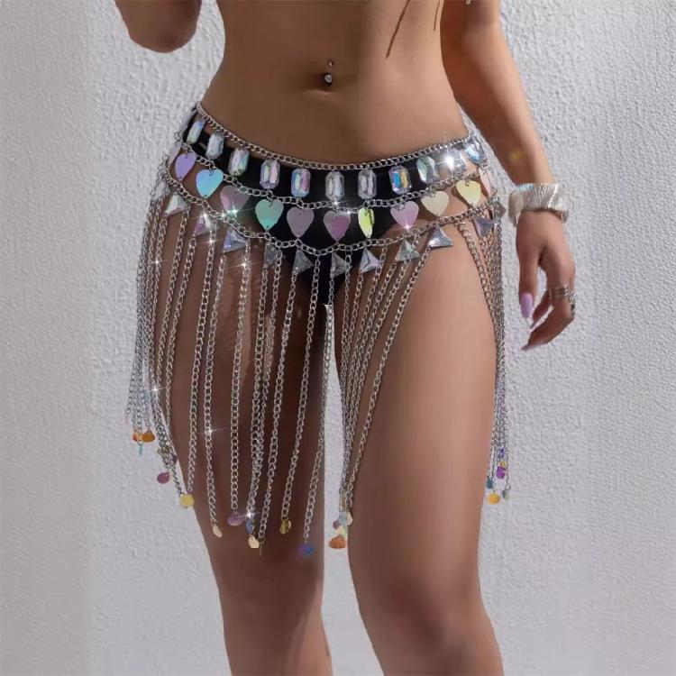 Körperkette Funkelnde Strasssteine Rock Ärmellose Crop Tops Mode Bikini Körper Schmuck Festival Party für Damen und Mädchen