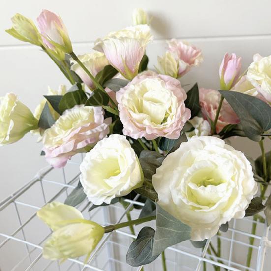 3 Heads Artificial Flower Bouquet Faux Silk Eustoma Lisianthus Flower with Long Stem Fake Floral Arrangement for DIY Wedding Bouquet