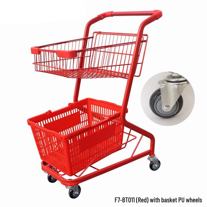 F7 Pink Double-Layer Shopping Trolley