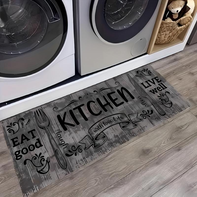 Schwarzes Küchenmatten-Set - Buchstabendesign Flanell-Fußmatte, Waschbarer, lichtbeständiger Stehpolster für Schlafzimmer- und Wohnzimmerdekoration