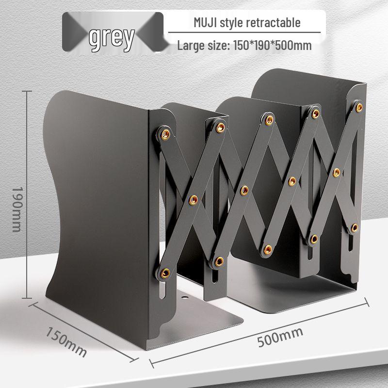 Muji Style Metal Retractable Book Stand and Clip Bookend for Desk Storage