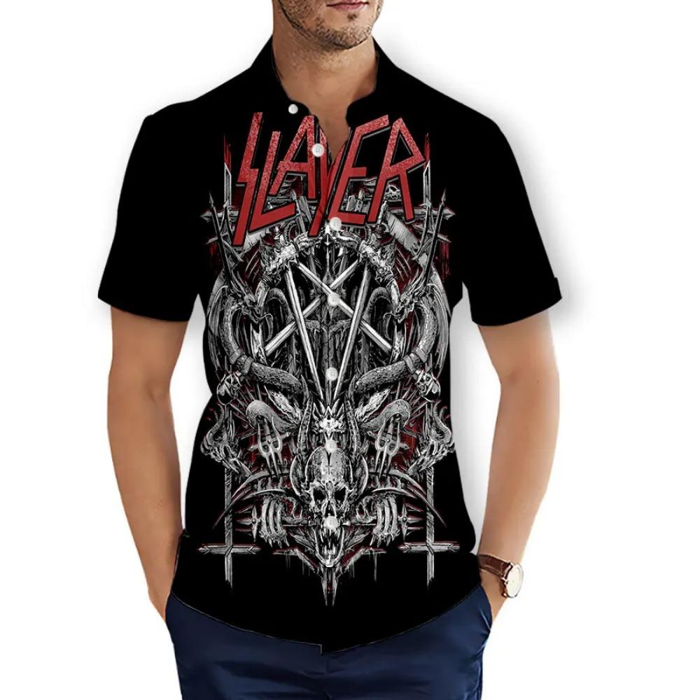 CAVVING Stampa 3D BAND SLAYER Camicie Casual alla Moda da Uomo/Donna Maniche Corte Ampie Traspiranti T01