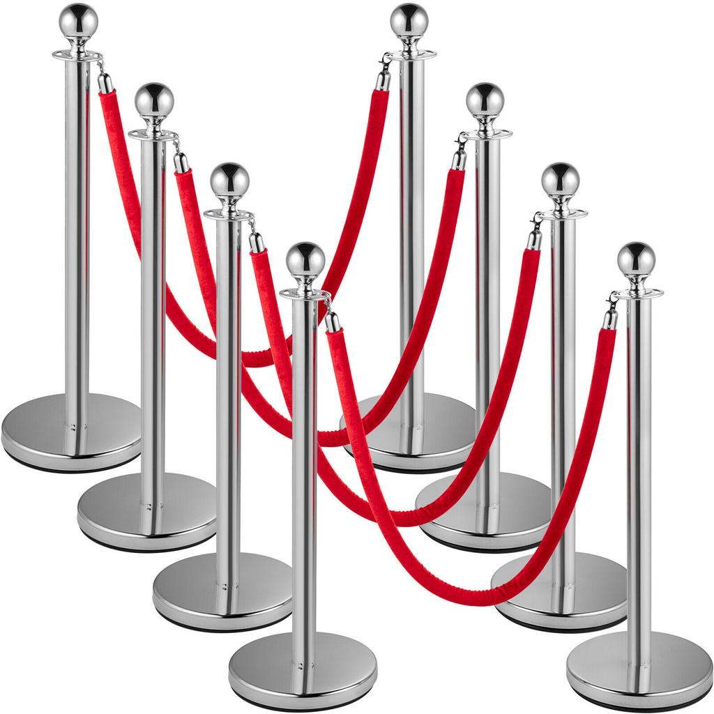 SucceBuy 35.4 Inch Gold/Silver Crowd Control Stanchion Posts Queue Red/Black Velvet Rope Line Barrier W/ Stable Base for Stadium