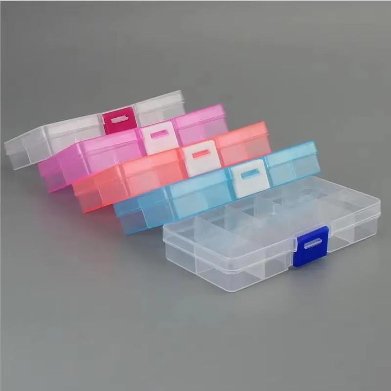 Clear Plastic Storage Box 10 Compartment with Sealing Lid Container for Case for Small Jewelry Ring for Pill Multicolor
