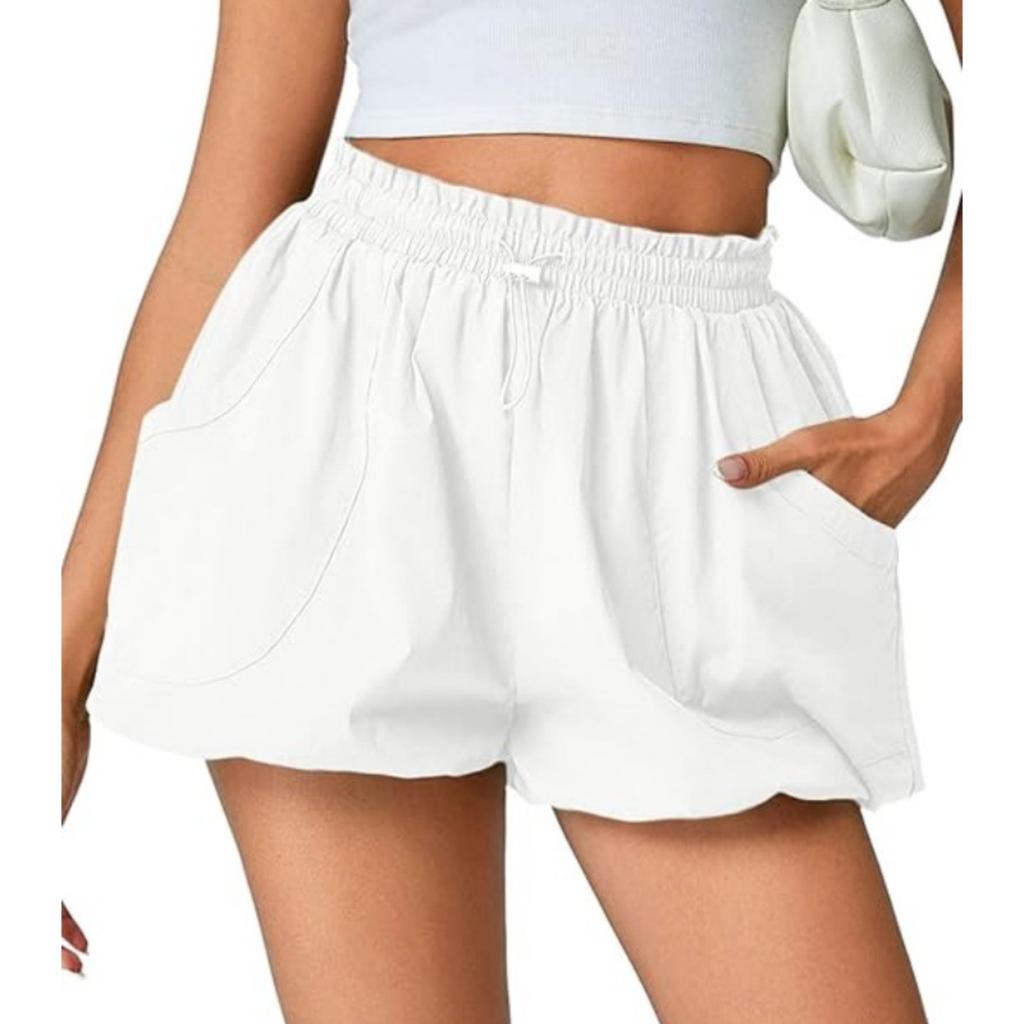 Women's Casual Bubble Shorts Elastic Waistband Lightweight Summer Shorts with Pockets Relaxed Fit Pleated Design