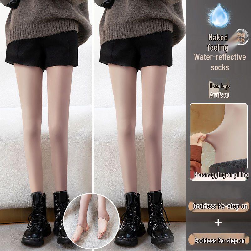 Waterlight High Waist Fleece-Lined Nude Stockings for Women - Thick, Natural Flesh Color Pantyhose for Spring, Autumn, Winter