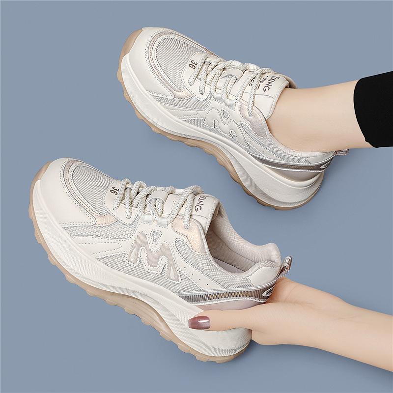 Genuine leather waffle Forrest Gump women's spring and summer new versatile mesh breathable dad shoes lightweight platform sneakers