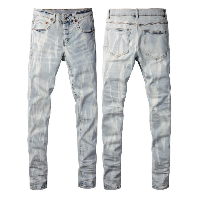 Mens Straight Fit Distressed Patchwork Denim Jeans Vintage Streetwear Style High Waist Ripped Cotton