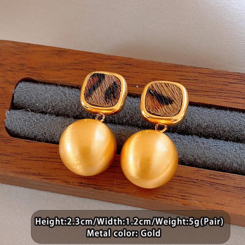 

New Square Leopard Print Design Metal Brushed Bead Pendant Earrings Autumn/Winter Fashion Accessories For Women s Luxury Jewelry