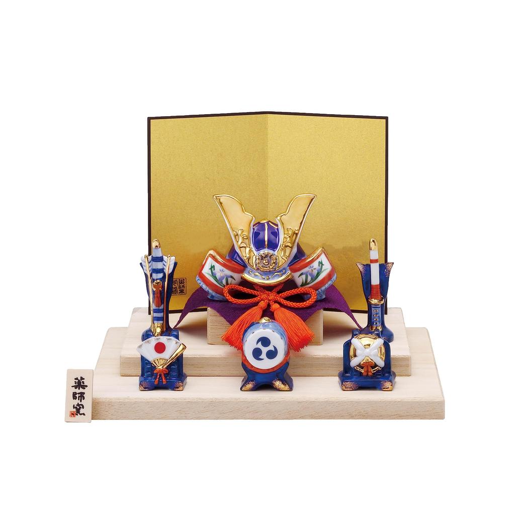 May Made in Success Helmet Flat [Yakushigama] Doll, Japan, Boys' Festival, Mini, Compact, Palm-sized, Ceramic, Somenishiki, (Shobu Small, Decoration)