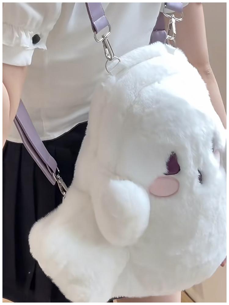 Halloween Ghost Plush Cartoon Backpack - Cute Double/Single Shoulder Bag for Girls