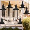 12 Pack Hanging Witch Hats Halloween Decorations Black Polyester Nylon Cord No Electricity Outdoor Home Yard Decor