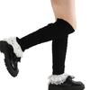 Aesthetic Fashion Cable Knit Stretch Leg Warmer Fairycore Boot Covers Sweet Tiered Ruffled Lace Trim Leg Sleeve Socks