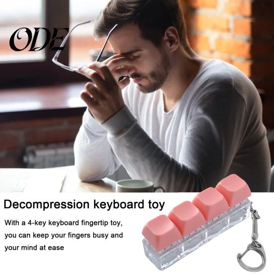 Fidget Keyboard Toy Mechanical Keychain Stress Anxiety Relief Portable Travel Quiet Kids Adults 4 Keys Clicking Sensory Keycap