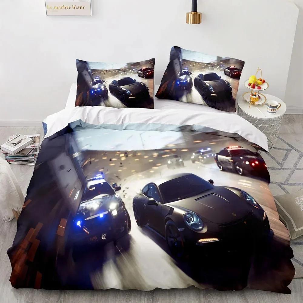 Sports Car King Queen Duvet Cover Cool Colorful Supercar Pattern Bedding Setfor Men Adult Race Car 3pcs Polyester Quilt Cover
