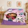 Cartoon Gabby Dollhouse Girl Flannel Blanket Soft Warm Throw Blanket for Bedroom Living Room Bed Travel Camping Picnic Kid
