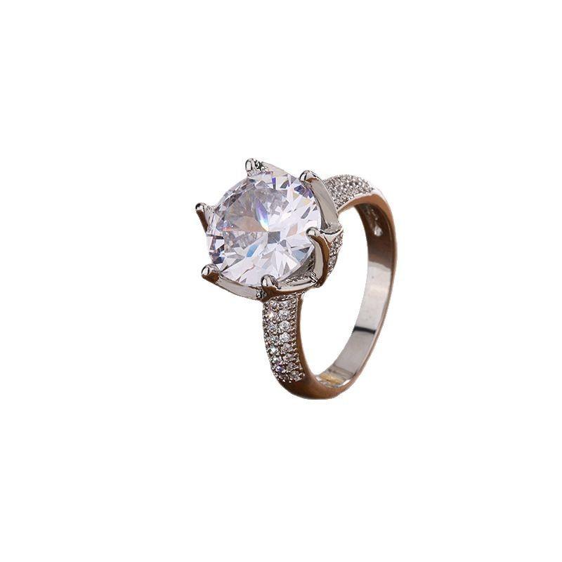 Jewelry Classic Plated Ladies Tk Diamond Ring Ring Six-Claw Luxury White Gold Petals