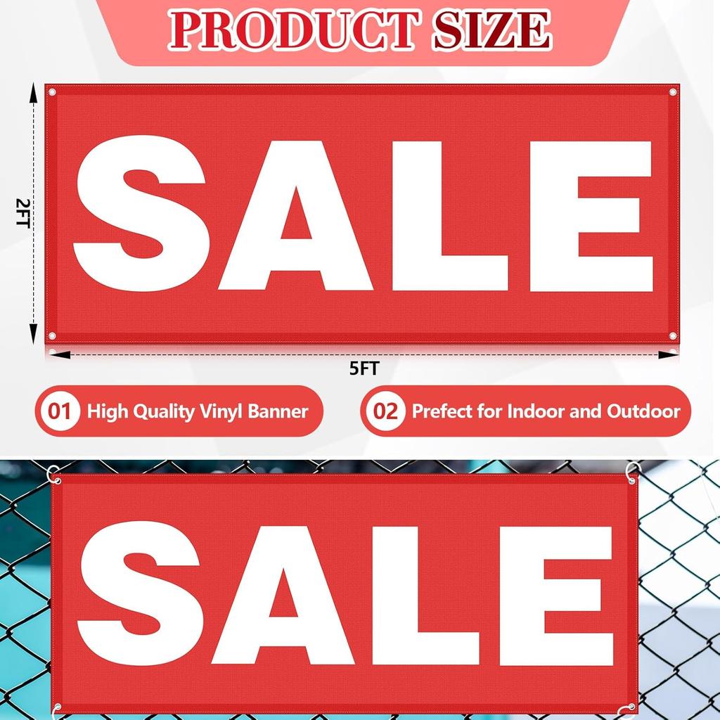 2x5 Feet Sale Signs for Retail Store Vinyl Banner Sign with Metal Grommets Reble Weatherproof Sale Banner for Outdoor Indoor Advertising Business