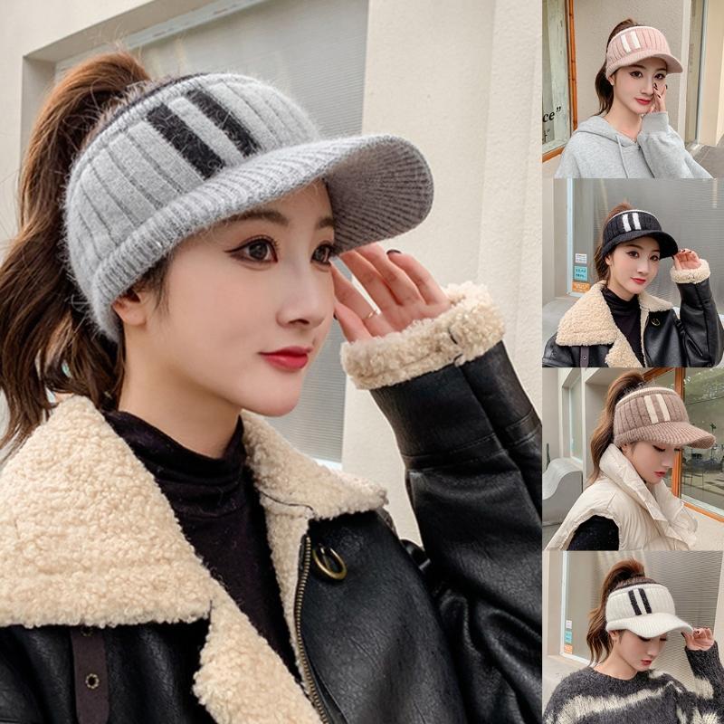 Fashion Handmade Knit Cap Winter Outdoor Women Girl Warm Keeping Cap Empty Top Wool Hat Color Matching Duck Tongue Hat
