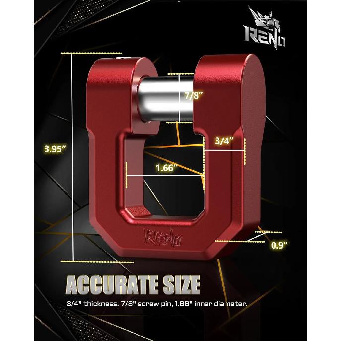 3/4" D Ring Shackle, 68,000 lbs Break Strength with 7/8" Pin for Tow Strap Winch Recovery Towing (Aluminum, 2 Pack, Red)