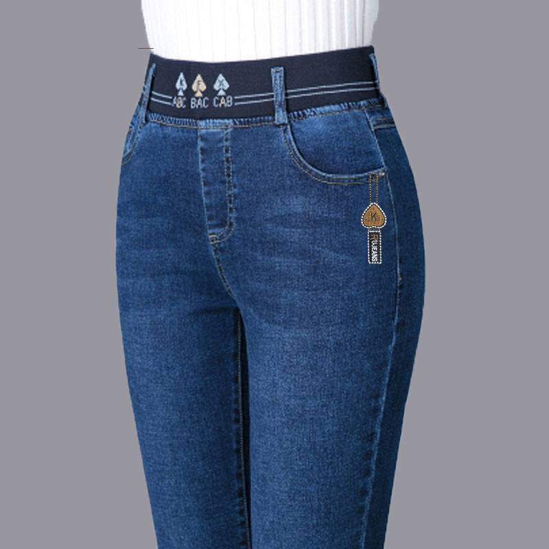 Jeans elasticizzati in velluto invernale da donna, a vita alta, spessi e caldi, pantaloni a matita da mamma