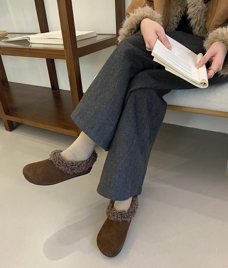 2025 Autumn and Winter New Fashion Outer Wear Thick-soled Bag Head Half Slippers Women's Velvet Warm Versatile Shoes