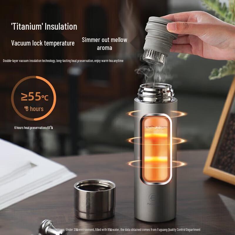 FUGUANG 500ml Pure Titanium Insulated Tea Infuser Mug