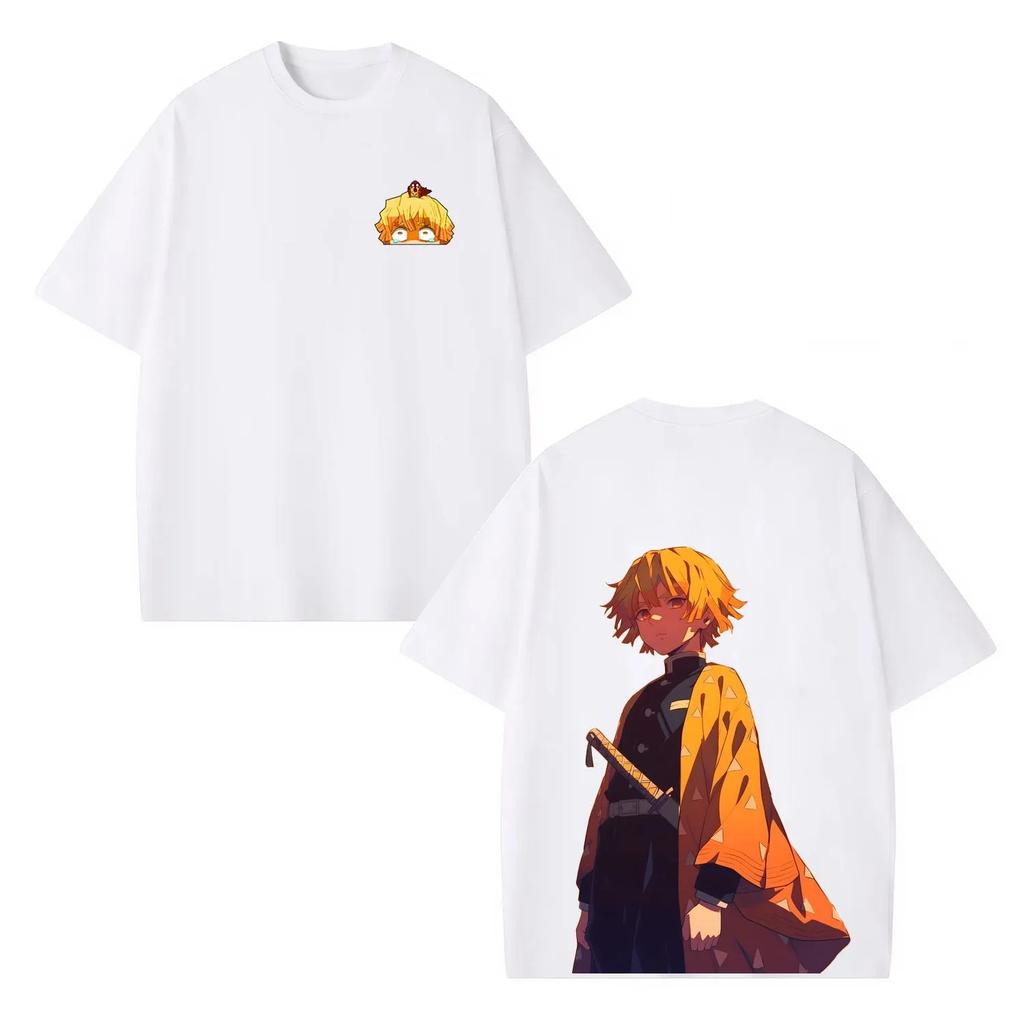 Anime Demon Slayer Zenitsu Agatsuma Graphic TShirt 100Cotton unisex Oversized Shirt Unisex Short Sleeve ONeck Y2k New Fashion