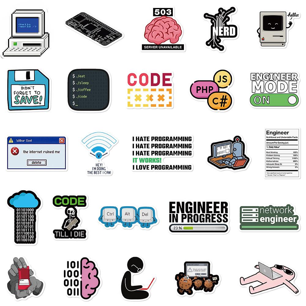 10/30/50pcs Funny Programming Stickers Java Cloud Language Internet Decals DIY Skateboard Luggage Phone Waterproof Sticker Packs