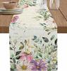 Spring Colorful Flower Linen Table Runner Holiday Party Decor Seasonal Floral Eucalyptus Leaves Table Runners Dining Table Decor