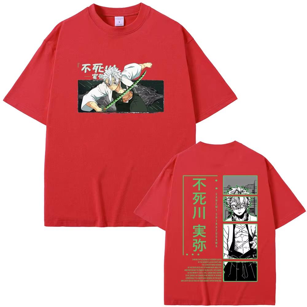 Anime Demon Slayer Shinazugawa Sanemi Graphic Men Women Cotton T-shirt Print T Shirts Male Fashion Casual Oversized Streetwears