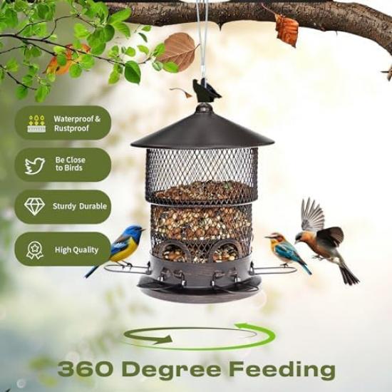Bird Feeder for Outdoors Hanging, Wild Bird Feeders with Metal Mesh, Squirrel Proof Birdfeeder,4.3lb Retractable Seed Feeder,6 Perches for Bluebird,