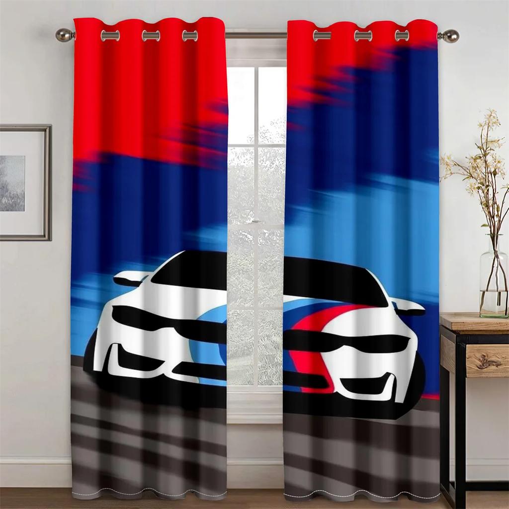 Serietidningsgraffiti Sportbilar Coola Pojkar Barn Män 2 Delar Ljusfiltrerande Gardin för Vardagsrum Sovrum Hem Fönsterdraperi Dekor