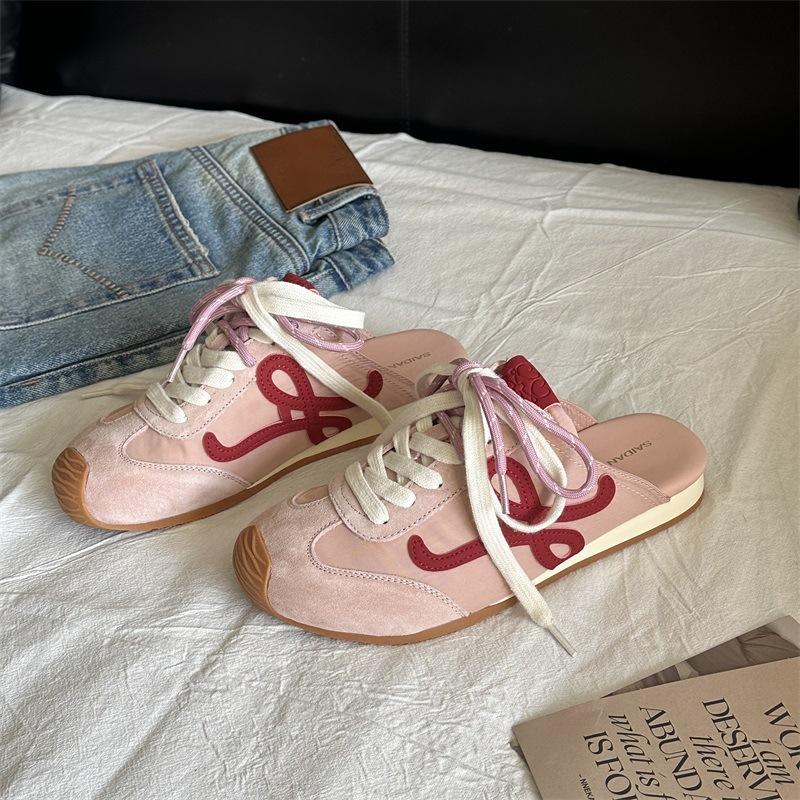 Sheepskin Wang Yibo Same Shoes, Leather Inner Height Increase Bag Head Half Slippers Women's Pair Lace-up Bag Head Casual Moral Training Shoes