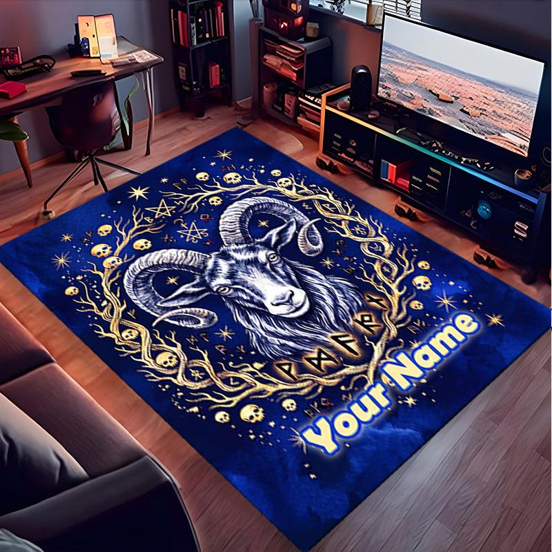 1PC Custom Name Zodiac Goat Art Theme Floor Mat Ideal for Living Room, Game Rooms, Office, Bedroom,Floor Mat Playful Design