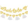 European & American Wedding Party Decor: 'Bride to Be' Tulle Skirt Glitter Banner with Diamond Ring Design