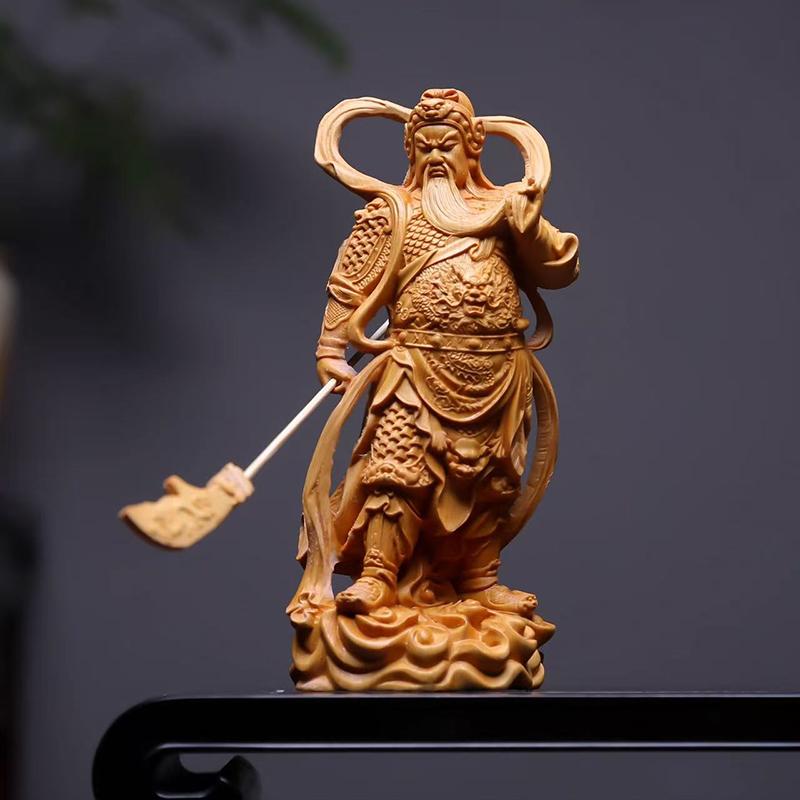 

wood carving Guan Gong Wei Tuo Door God Sculpture statue Mythological Characters Home Room Office Wealth Luck Feng Shui Decor
