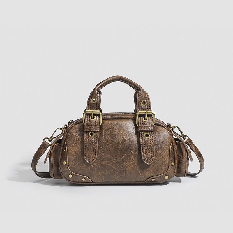 

2025 Модная сумка-боулинг в стиле ретро-байкер, универсальная - сумка через плечо, на плечо и подмышку коричневый