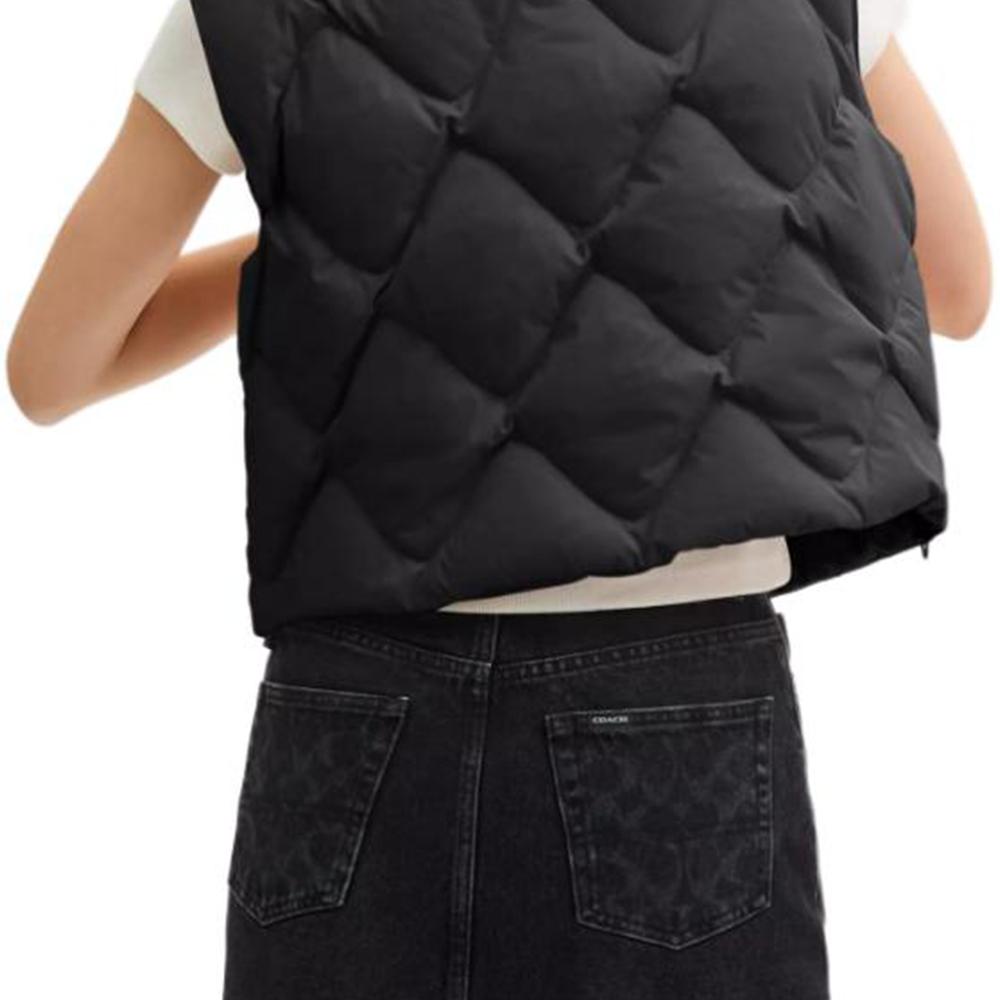 Coach Solid Color Stand Collar Zipper Short Sleeveless Vest Women vests Black CV305-BLK