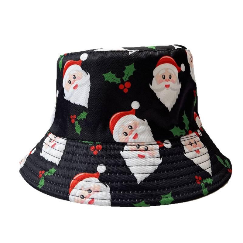 European and American New Santa Printed Bucket Hat Versatile Sunshade Washbasin Hat Women's Christmas Hat