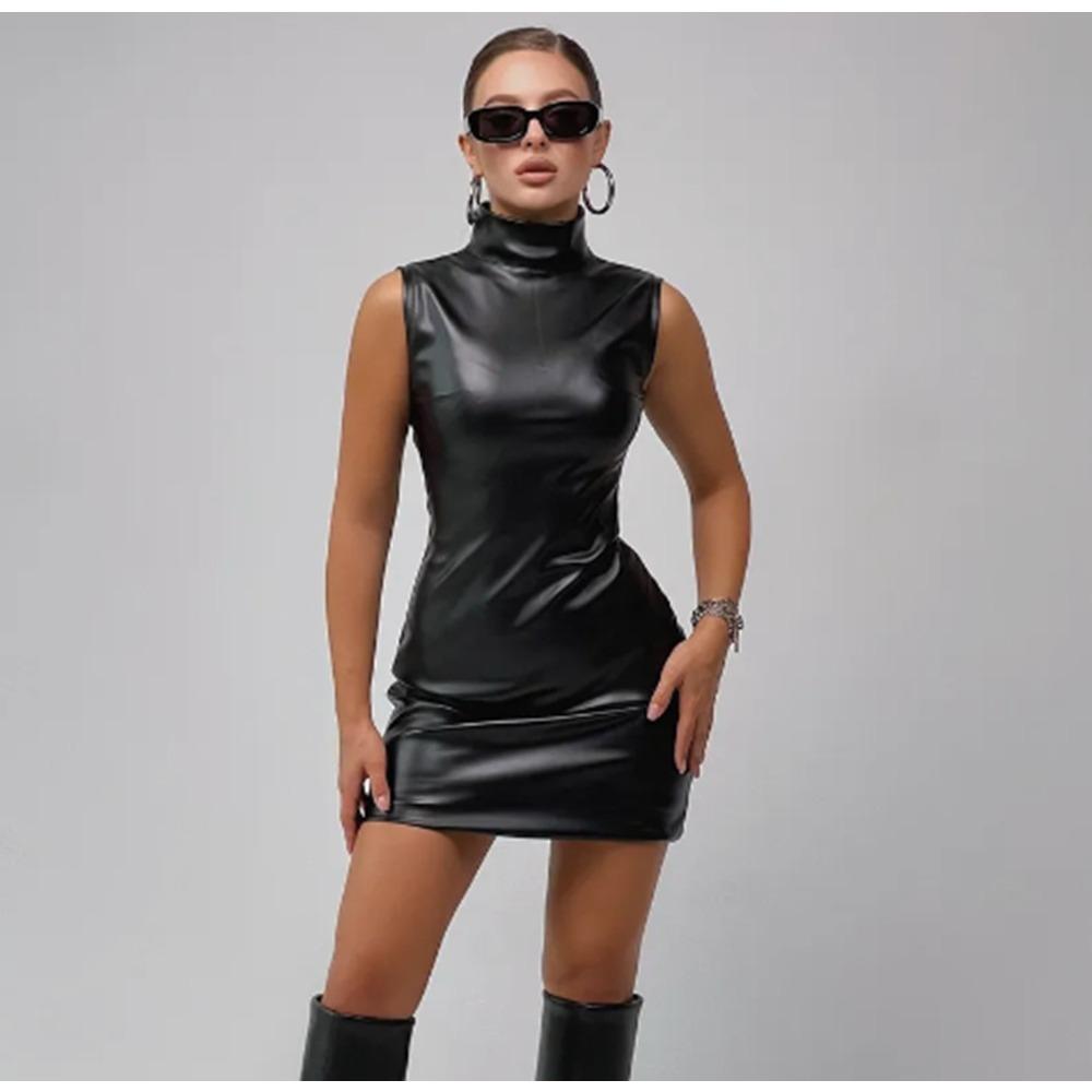 European and American women's dress fashion slim foreign trade PU leather mini skirt solid color high-end skirt